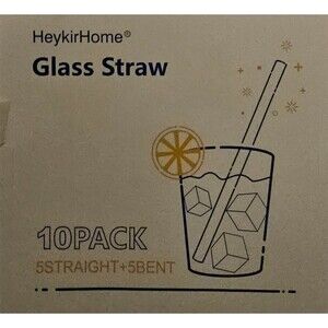 Glass Straws 10-Pack Reusable, Sustainable 5 Bent / 5 Straight Cleaner Brush NEW
